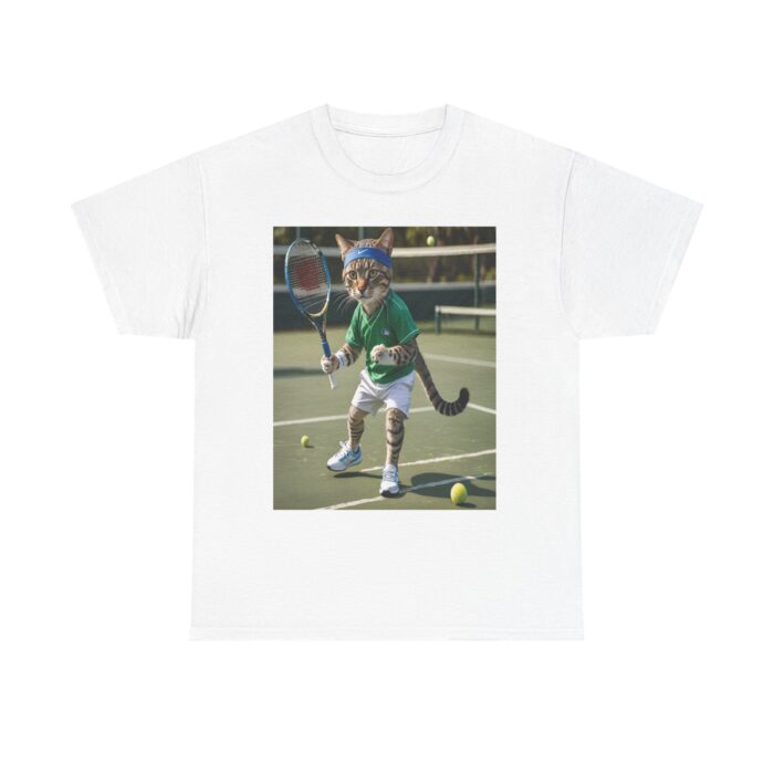 Funny Cat Tennis Unisex Heavy Cotton Tee, Sports Tee, Cat Lover Gift Playful Sports  Tennis Lovers Funny Animal - Image 1