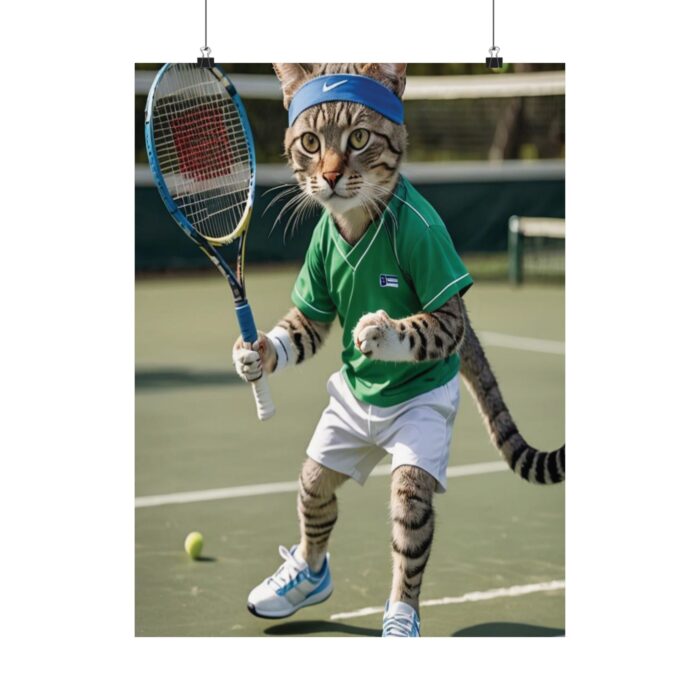 Funny Tennis Cat Matte Vertical Poster, Sporty Tennis Cat Wall Art, Humorous Cat Tennis Player Print, Competitive Animal - Image 5