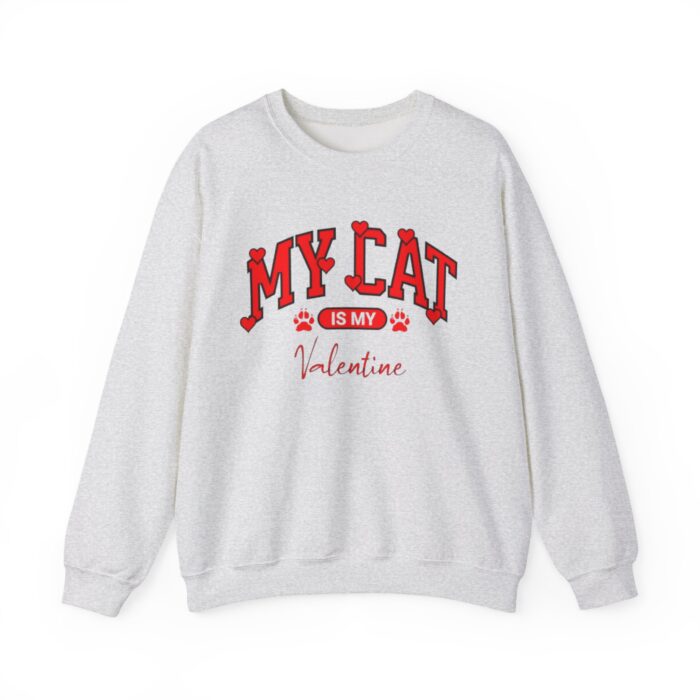 Adorable VALENTINE'S  cat-themed sweatshirt featuring red text with heart accents and paw prints for cat lovers sweater - Image 5