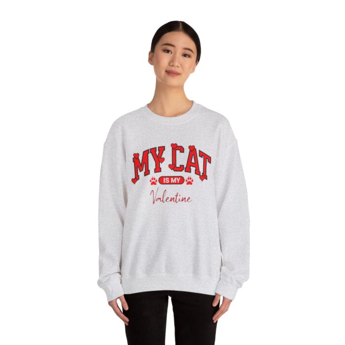 Adorable VALENTINE'S  cat-themed sweatshirt featuring red text with heart accents and paw prints for cat lovers sweater - Image 8