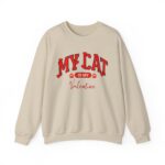 Adorable VALENTINE'S  cat-themed sweatshirt featuring red text with heart accents and paw prints for cat lovers sweater - Image 9