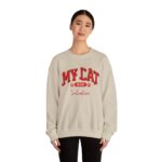 Adorable VALENTINE'S  cat-themed sweatshirt featuring red text with heart accents and paw prints for cat lovers sweater - Image 12