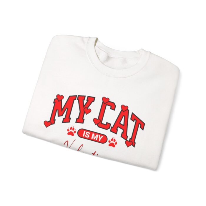 Adorable VALENTINE'S  cat-themed sweatshirt featuring red text with heart accents and paw prints for cat lovers sweater - Image 3
