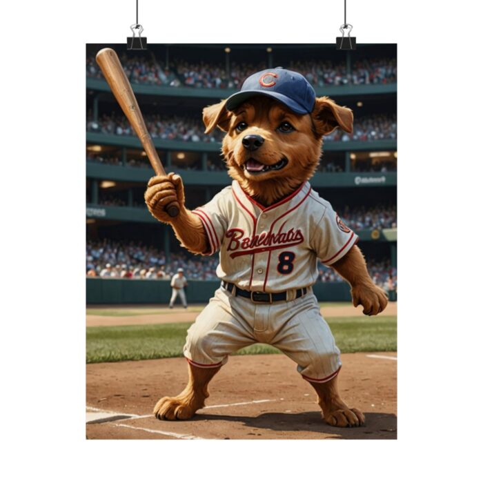 Dog Baseball Poster, Athletic Canine Art Print, Sports Wall Decor, Matte Vertical Print, Home Run Pet Portrait, Baseball Fan - Image 1