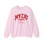Adorable VALENTINE'S  cat-themed sweatshirt featuring red text with heart accents and paw prints for cat lovers sweater - Image 17