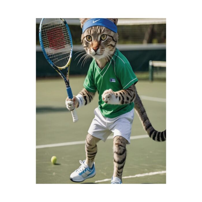 Funny Tennis Cat Matte Vertical Poster, Sporty Tennis Cat Wall Art, Humorous Cat Tennis Player Print, Competitive Animal - Image 2