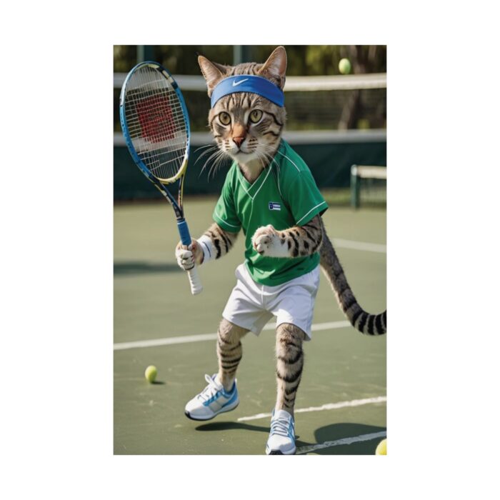 Funny Tennis Cat Matte Vertical Poster, Sporty Tennis Cat Wall Art, Humorous Cat Tennis Player Print, Competitive Animal - Image 14