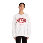 Adorable VALENTINE'S  cat-themed sweatshirt featuring red text with heart accents and paw prints for cat lovers sweater - Image 4