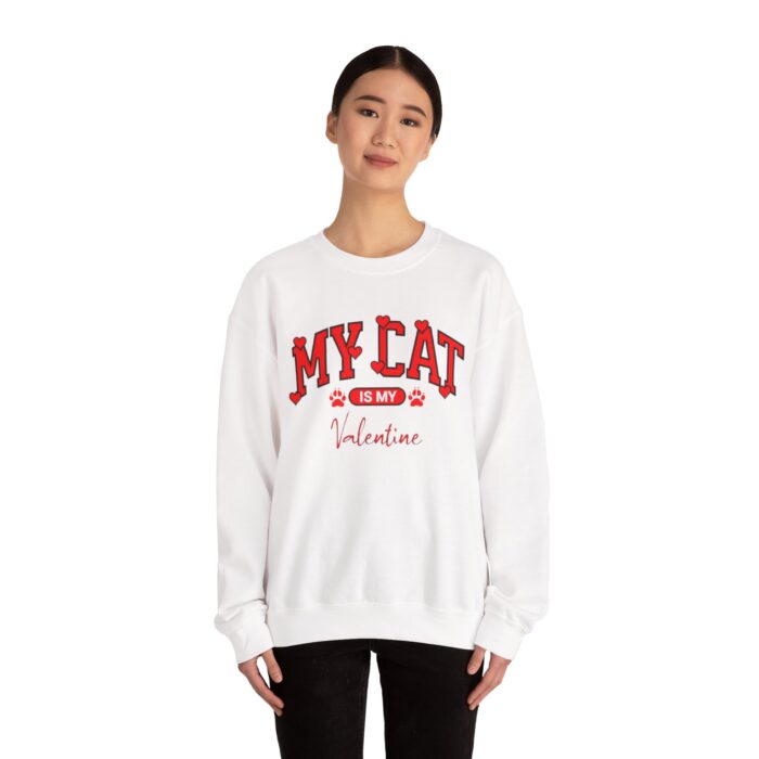 Adorable VALENTINE'S  cat-themed sweatshirt featuring red text with heart accents and paw prints for cat lovers sweater - Image 4