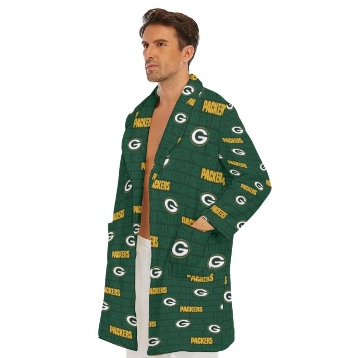 Green Bay Packers All-Over Print Men's Borg Fleece Robe - Image 1
