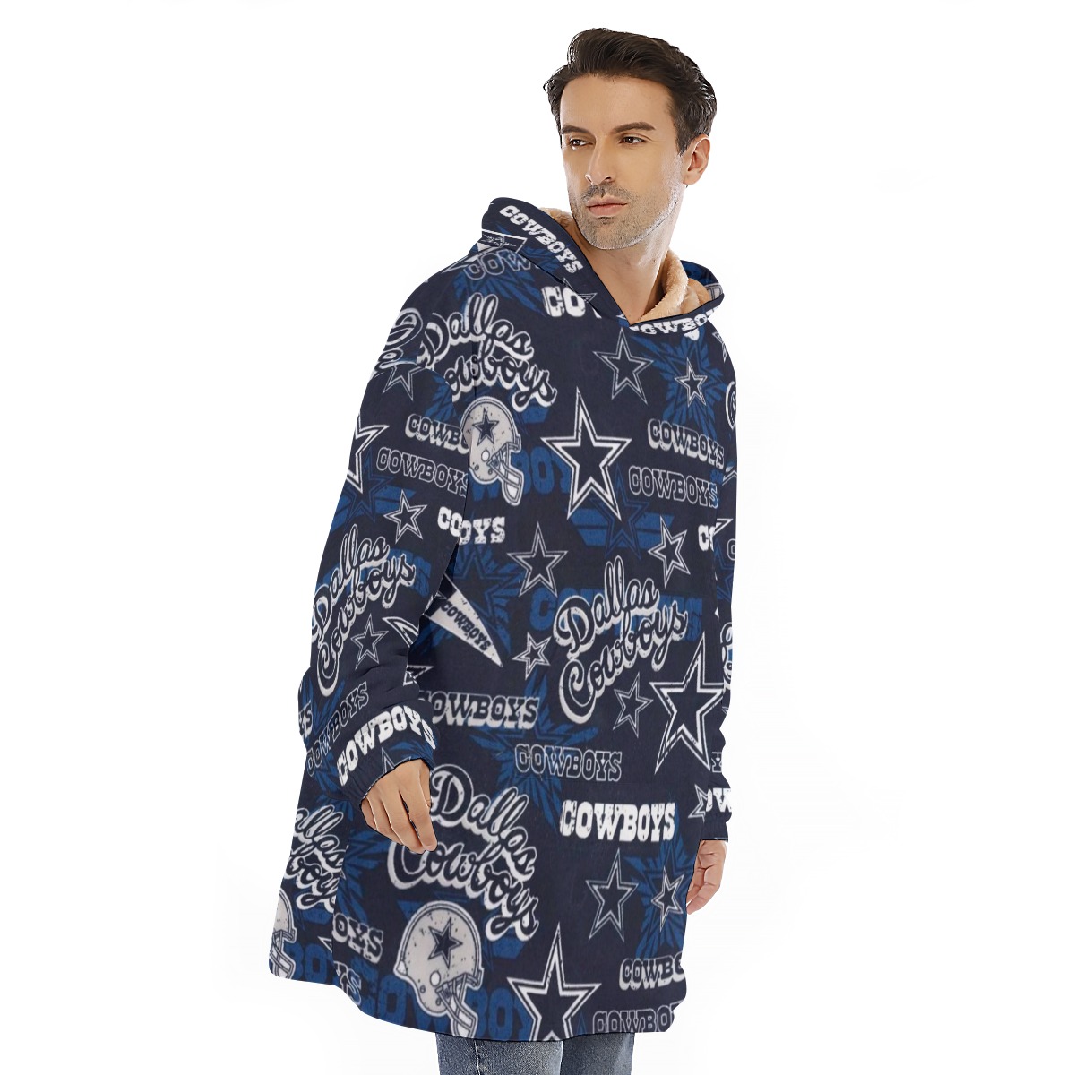 Dallas Cowboys Zubaz All-Over Print Unisex Sherpa Fleece Hoodie Blanket - Image 3