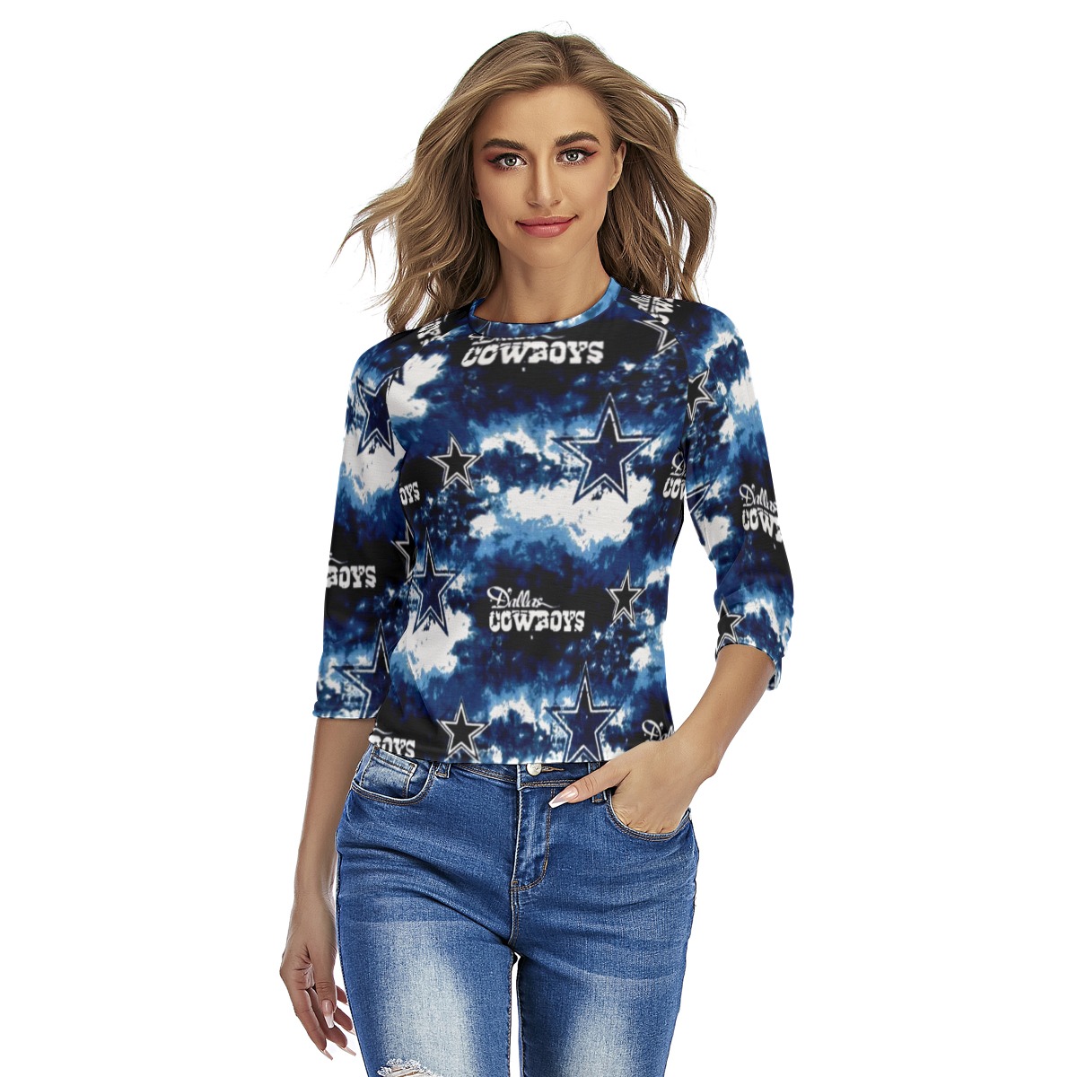 Dallas Cowboys Zubaz All-Over Print Women's Raglan Sleeves T-shirts - Image 3