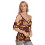 Washington Commanders Women's Cold Shoulder T-shirt With Criss Cross Strips - Image 2