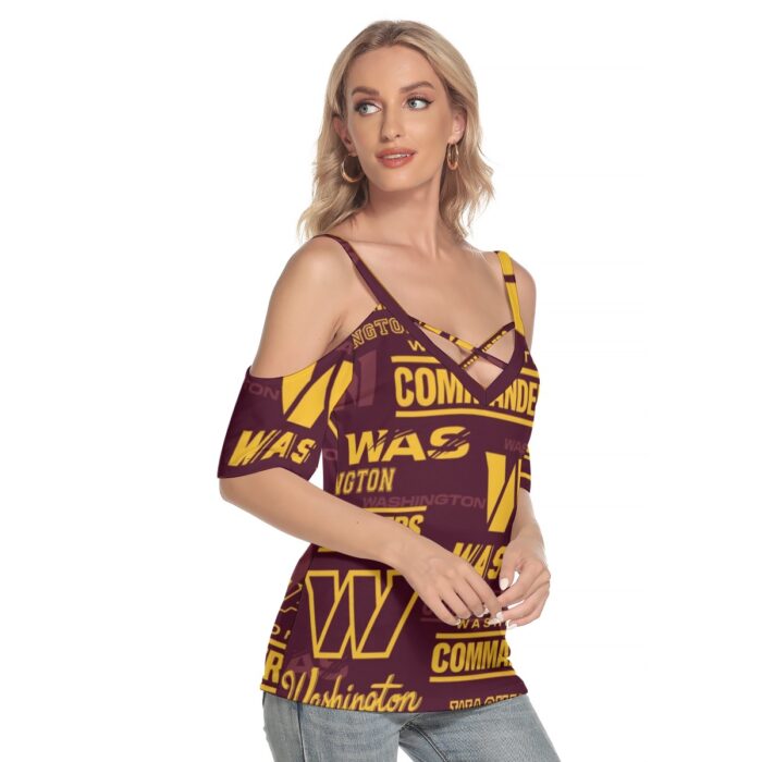 Washington Commanders Women's Cold Shoulder T-shirt With Criss Cross Strips - Image 2