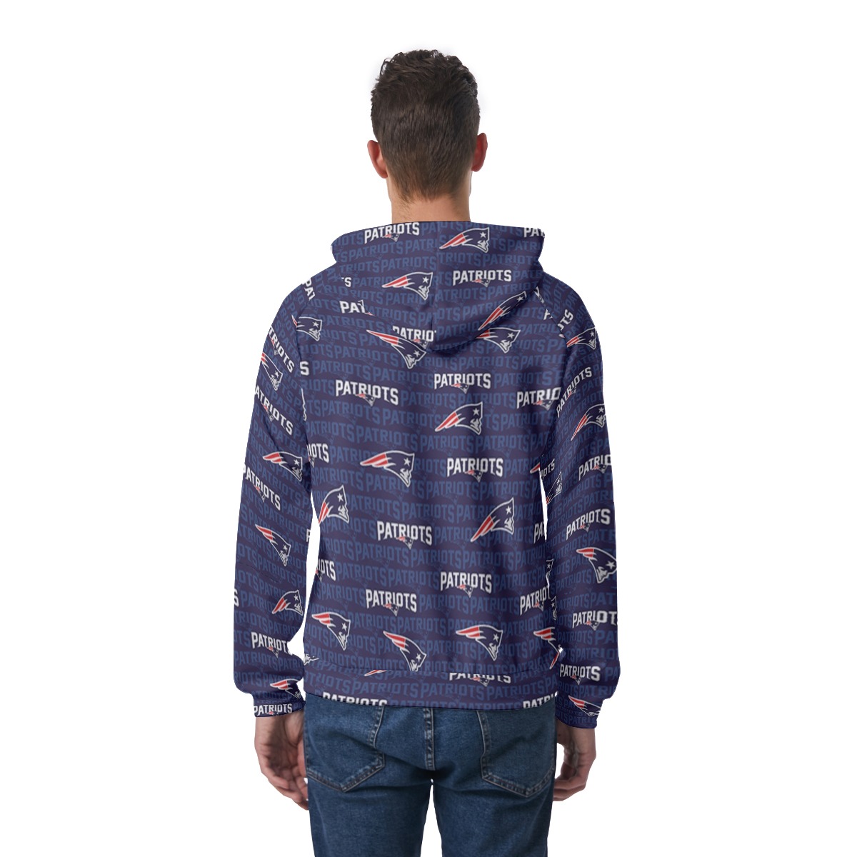 New England Patriots All-Over Print Men's Raglan Pullover Hoodie - Image 2
