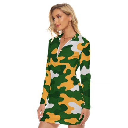 Green Bay Packers All-Over Print Women's Zip Front Tight Dress