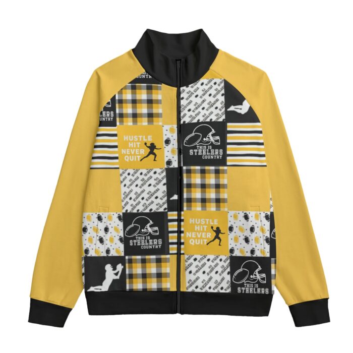 Pittsburgh Steelers Zubaz All-Over Print Unisex Stand Up Collar Jacket With Raglan Sleeve | 310GSM Cotton - Image 4