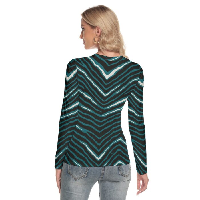 Philadelphia Eagles Zubaz All-Over Print Women's V-Neck Long Sleeves T-Shirt - Image 4