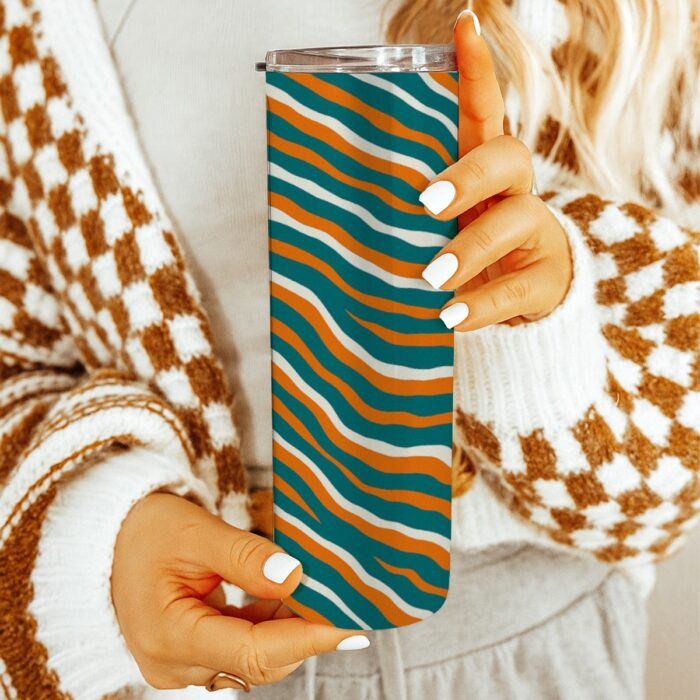 Miami Dolphins Zubaz Skinny Tumbler Stainless Steel with Lids 20OZ - Image 5