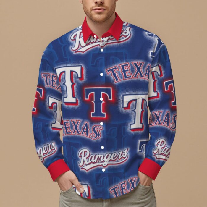 Texas Rangers Men's Slim Fit Long Sleeve Shirt - Image 1