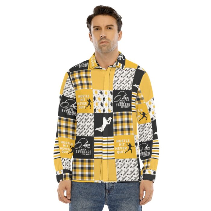 Pittsburgh Steelers All-Over Print Men's Lapel Collar Shirt With Concealed Placket - Image 4