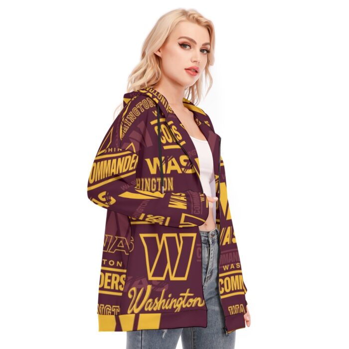 Washington Commanders Redskins Women's Long Hoodie with Zipper Closure - Classic Style Scuba Fabric - Image 2