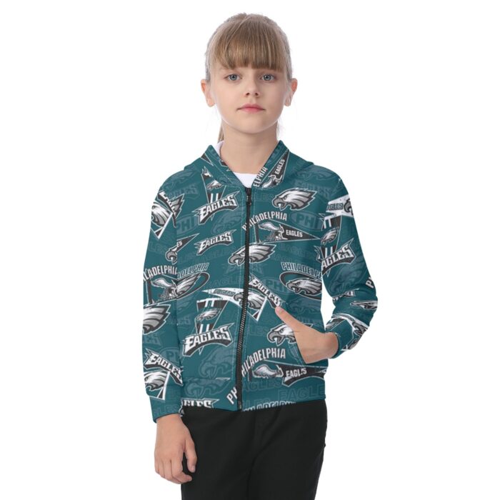 Philadelphia Eagles Zubaz All-Over Print Kid's Zip-up Hoodie With Patch Pocket - Image 3