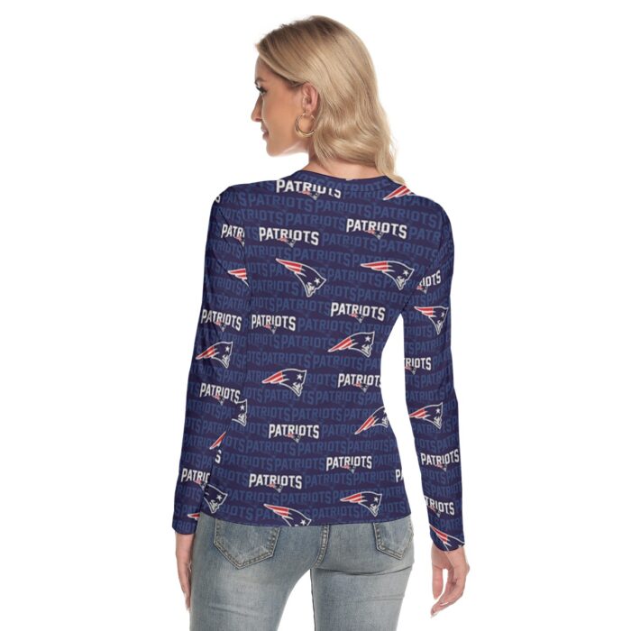New England Patriots Zubaz All-Over Print Women's V-Neck Long Sleeves T-Shirt - Image 1