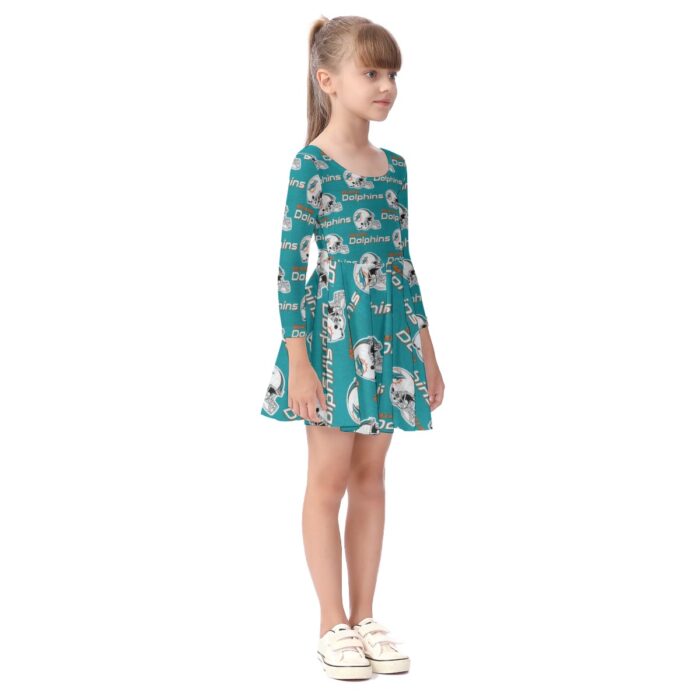 Miami Dolphins Zubaz All-Over Print Kid's Long Sleeve Dress - Image 4