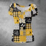 Pittsburgh Steelers Zubaz All-over print Women's Puff Sleeve Pleated Shirt - Image 2