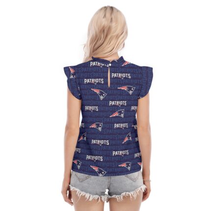New England Patriots Zubaz All-Over Print Women's Blouse With Ruffle Collar And Sleeve