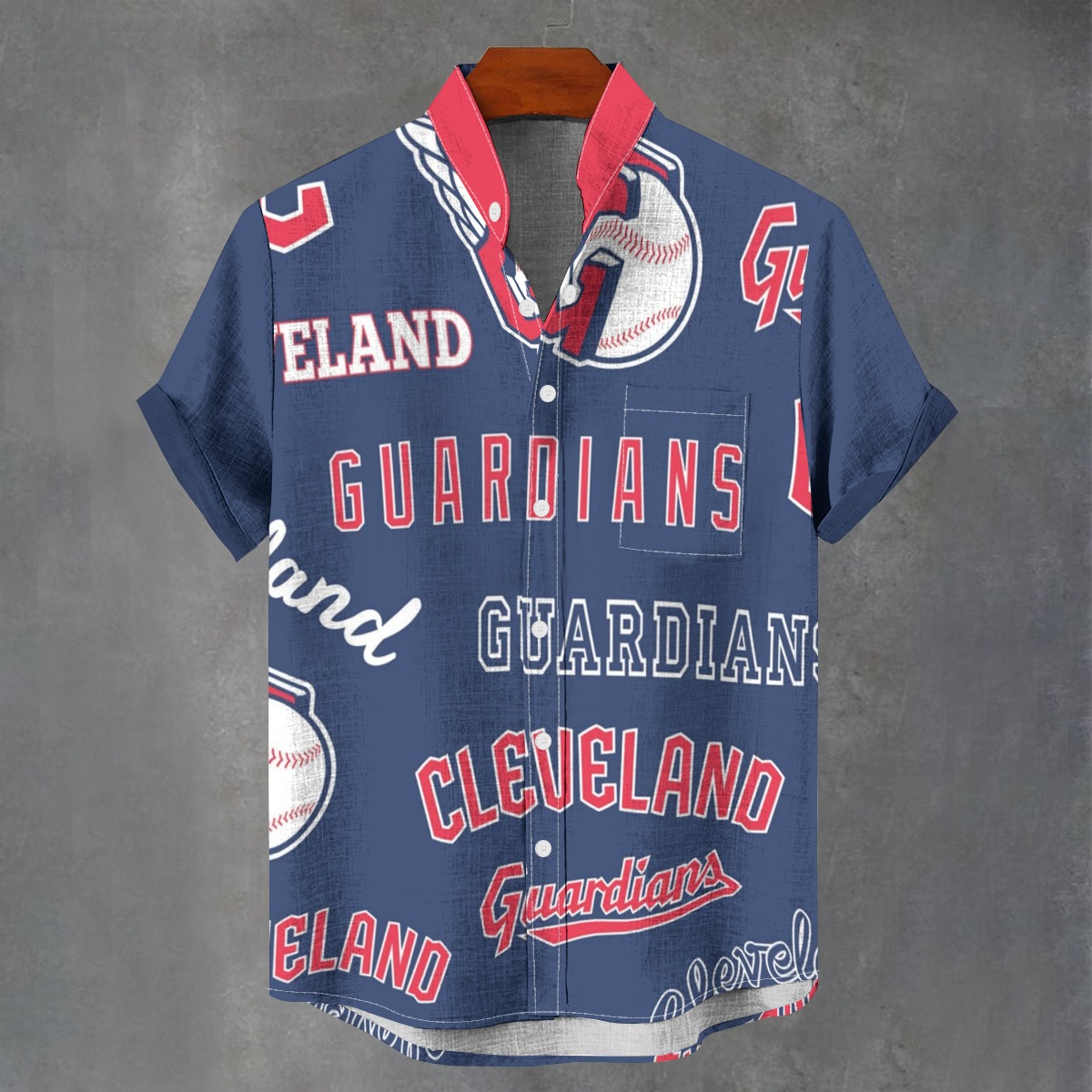 Cleveland Guardians Men's Stand Collar Shirt|110GSM Imitation Flax