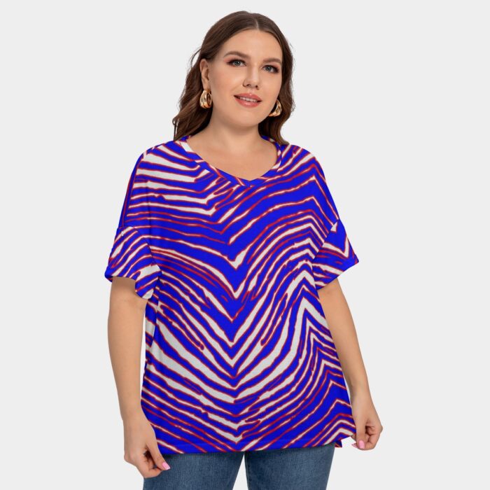 Buffalo Bills Zubaz All-Over Print Women's Drop-shoulder Short Sleeve T-shirt With Sleeve Loops(Plus Size) - Image 4