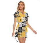 Pittsburgh Steelers All-Over Print Women's Stand-up Collar Casual Dress With Belt - Image 2