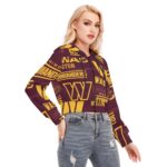 Washington Commanders Redskins Women's Long Sleeve Crop Top Hoodie with Zipper Closure and Kangaroo Pocket