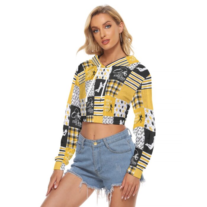 Pittsburgh Steelers Zubaz All-Over Print Women's Crop Top Hoodie|Velvet - Image 4