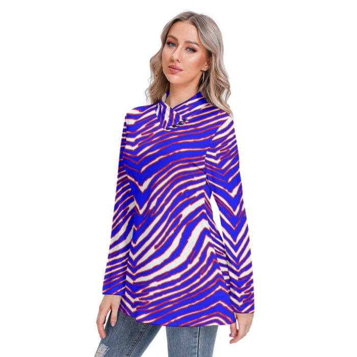 Buffalo Bills Zubaz All-Over Print Women's Long-sleeved Heap-neck Slim Casual Tunic Blouse - Image 3