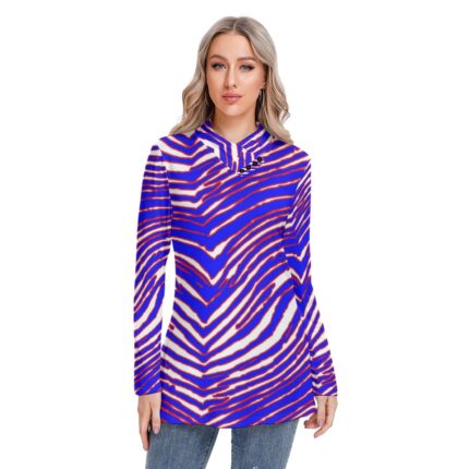 Buffalo Bills Zubaz All-Over Print Women's Long-sleeved Heap-neck Slim Casual Tunic Blouse
