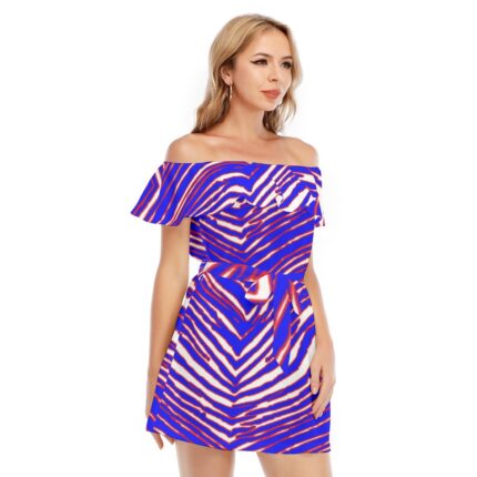Buffalo Bills Zubaz All-Over Print Women's Off-shoulder Dress With Ruffle