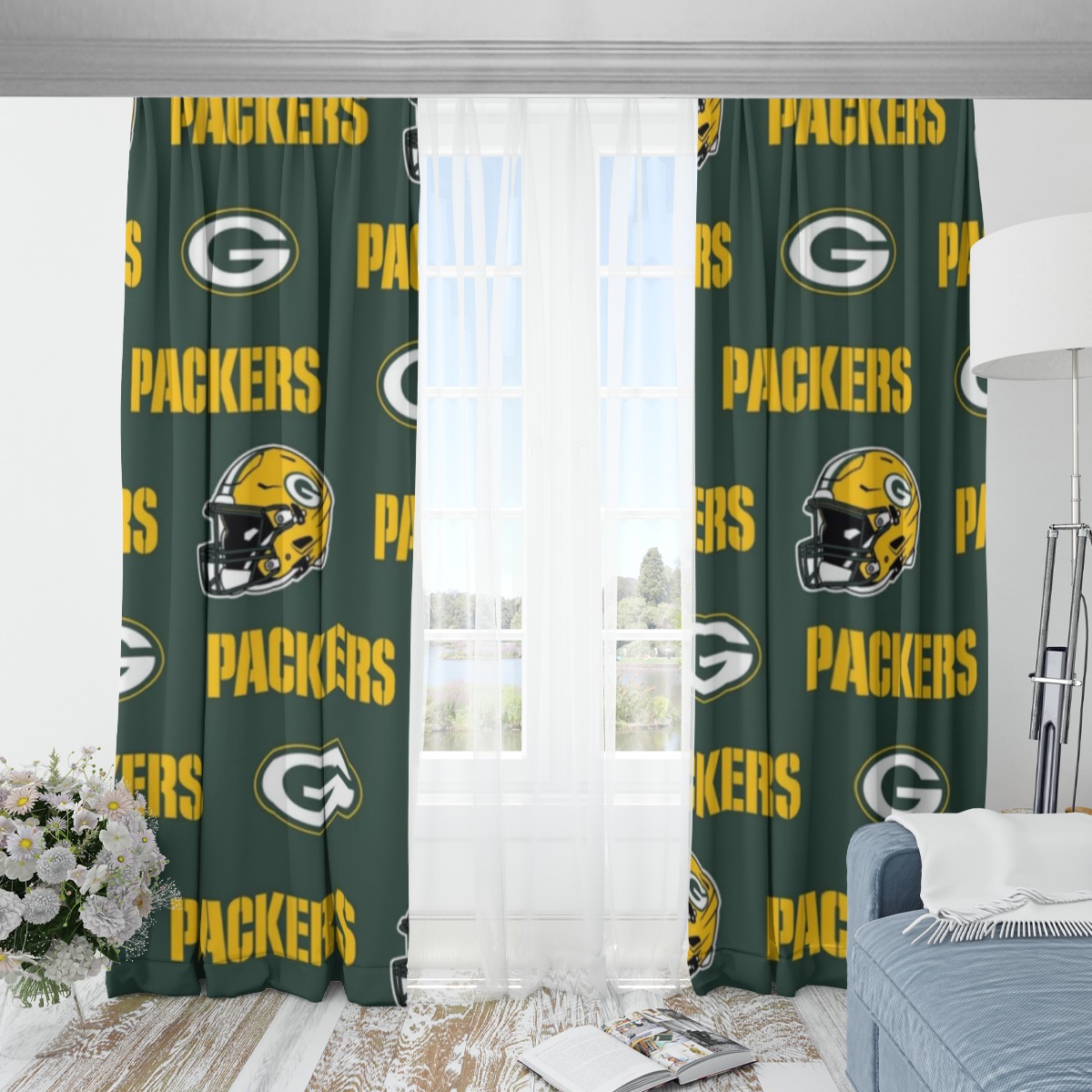 Green Bay Packers Blackout Curtains with Hooks | 265(gsm)