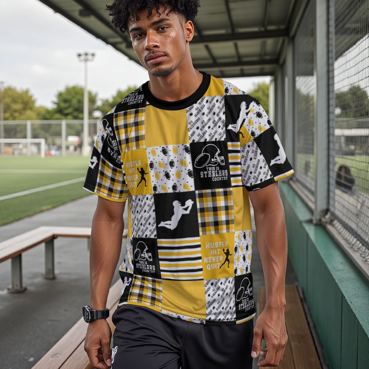 Pittsburgh Steelers Zubaz All-Over Print Drop Shoulder Crew Neck T-Shirt