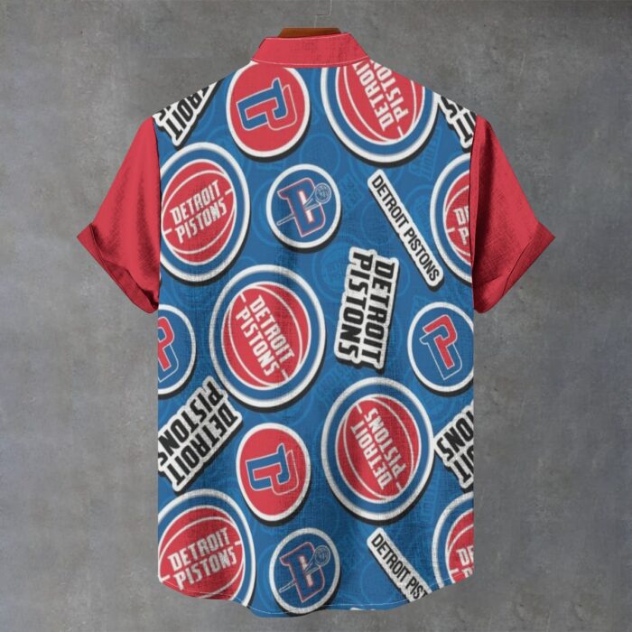 Detroit Pistons Men's Stand Collar Shirt|110GSM Imitation Flax - Image 2