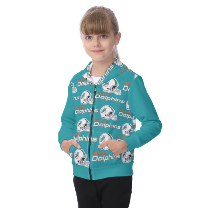 Miami Dolphins Zubaz All-Over Print Kid's Zip-up Hoodie With Patch Pocket - Image 1