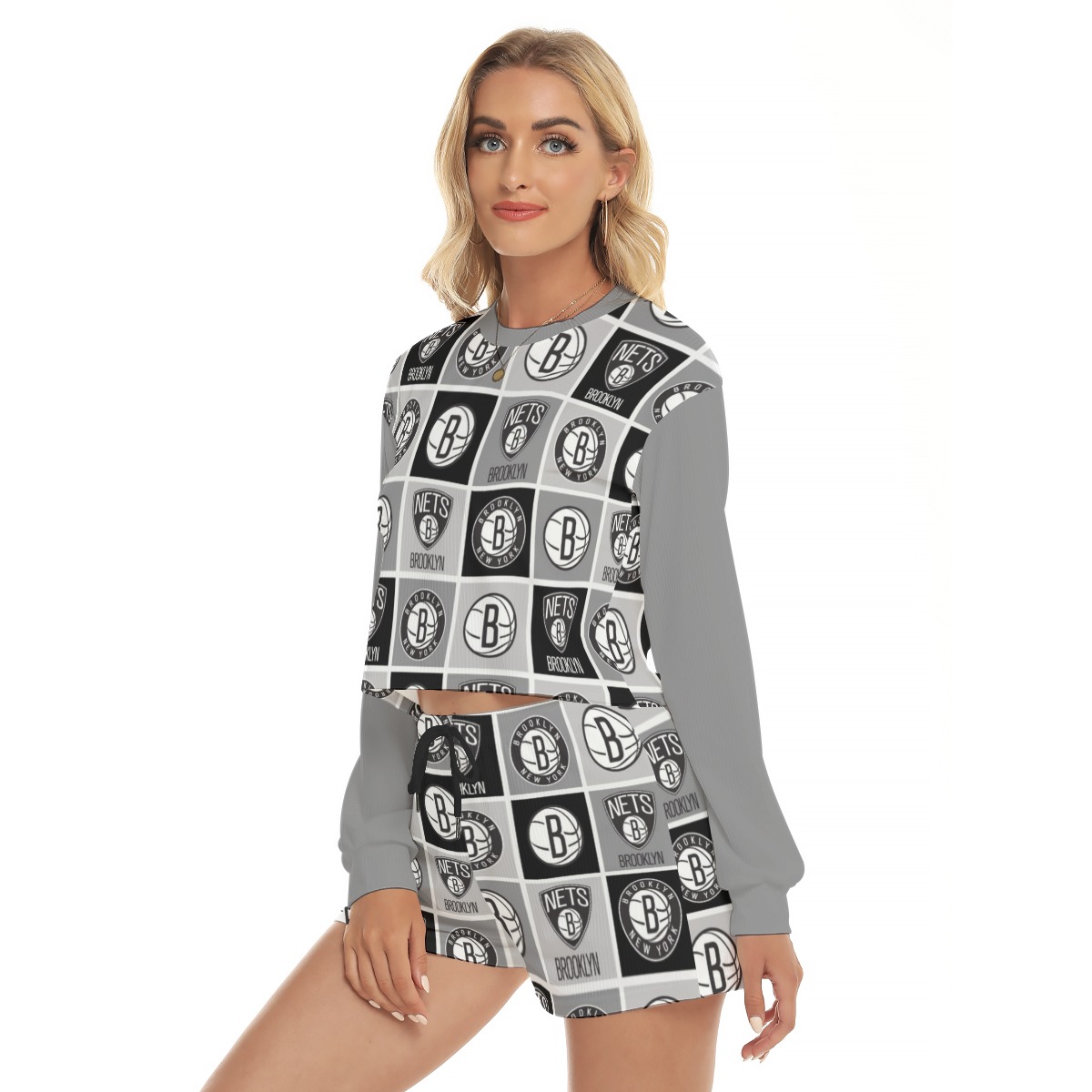 Brooklyn Nets Women's Short Sweatshirt And Pants Suit - Image 2