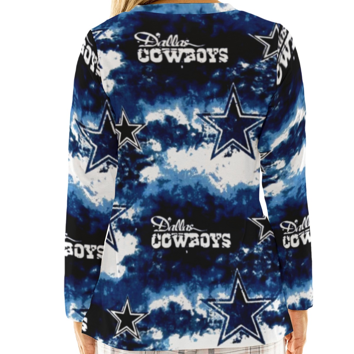 Dallas Cowboys Zubaz All-Over Print Women's Loose V-Neck T-Shirt With Long Sleeve - Image 2