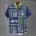 Seattle Seahawks  Men's Stand Collar Shirt|110GSM Imitation Flax - Image 3