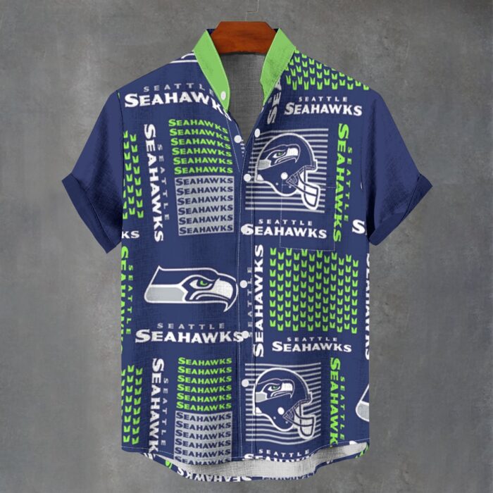 Seattle Seahawks  Men's Stand Collar Shirt|110GSM Imitation Flax - Image 3