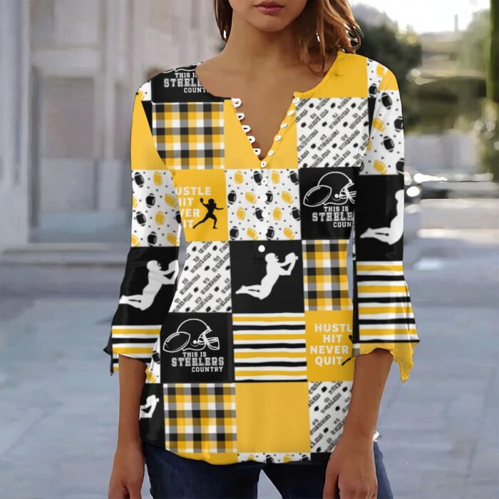 Pittsburgh Steelers All-Over Print Women's T-shirt With 3/4 Sleeve - Image 2