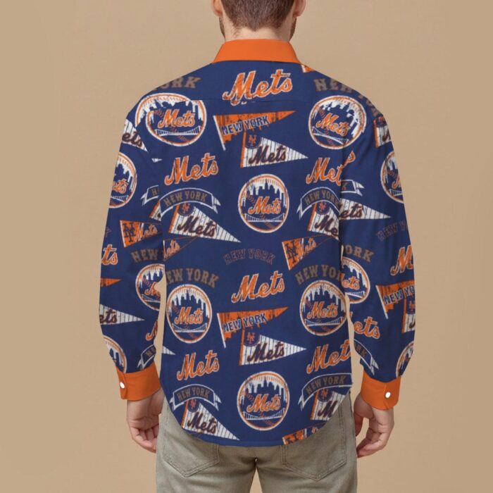 New York Mets Men's Slim Fit Long Sleeve Shirt - Image 2