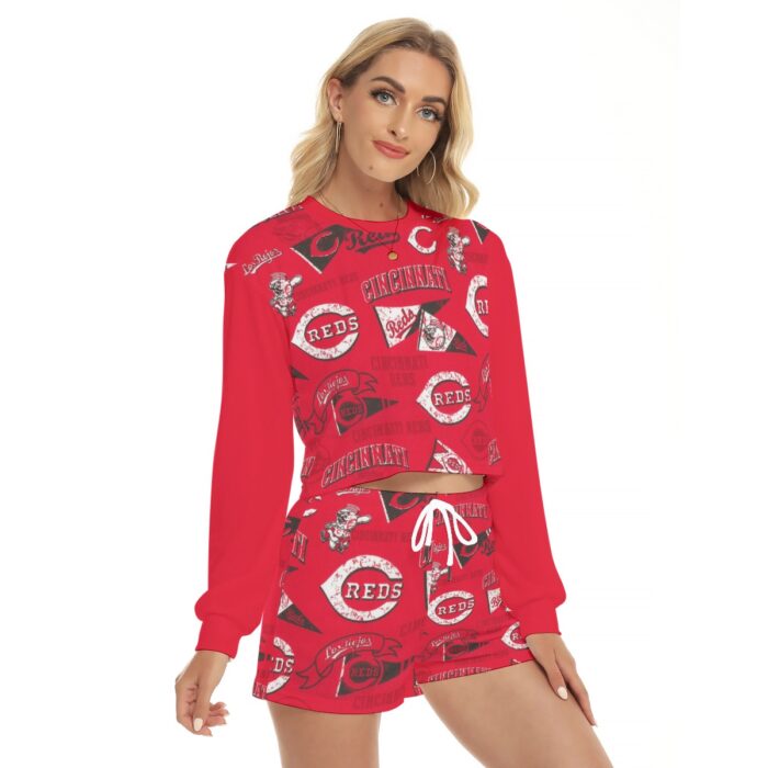 Cincinnati Reds Women's Short Sweatshirt And Pants Suit - Image 3